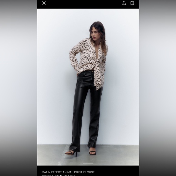 Zara SATIN EFFECT ANIMAL PRINT Tie BLOUSE size medium color black, and champagne - Picture 1 of 5